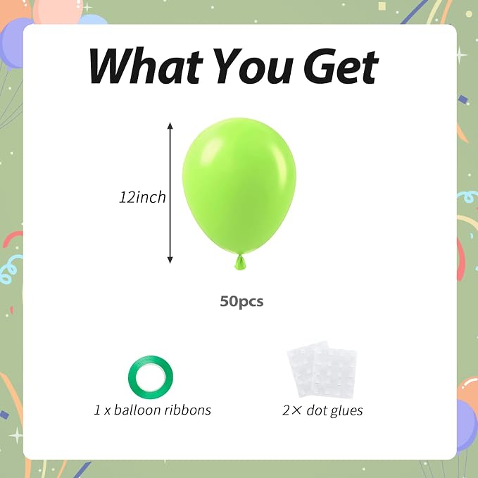 50pcs Lime Green Balloons 12Inch Vibrant Neon Green Latex Helium Balloons - Image 2