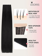 DOORES Invisi Edge Tape in Wide Hair Extensions Human Hair, Jet Black 4PCS Injection Tape ins 20g 22 Inch, Virgin Human 3 Inch Wide Injected Extensions Invisible
