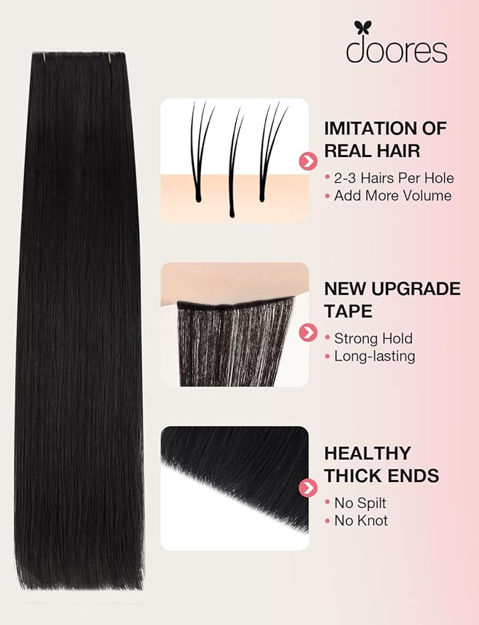 DOORES Invisi Edge Tape in Wide Hair Extensions Human Hair, Jet Black 4PCS Injection Tape ins 20g 22 Inch, Virgin Human 3 Inch Wide Injected Extensions Invisible