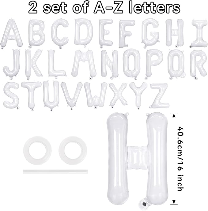 52 Pcs White Letter Balloons, 16 Inch Foil Alphabet Letter Balloons, Letter A-Z - Image 2