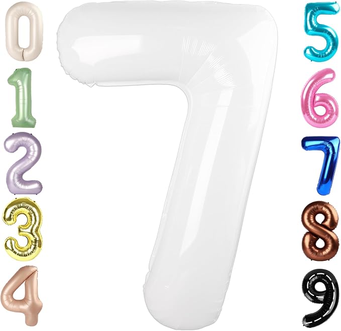 7 Balloon Numbers Birthday Decorations, 40In White Balloons by Mluchee