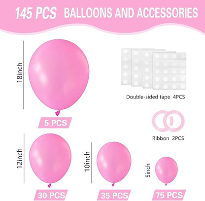 Pink Balloons 145pcs Different Sizes 5in 10in 12in 18in Pink Round Latex - Image 2