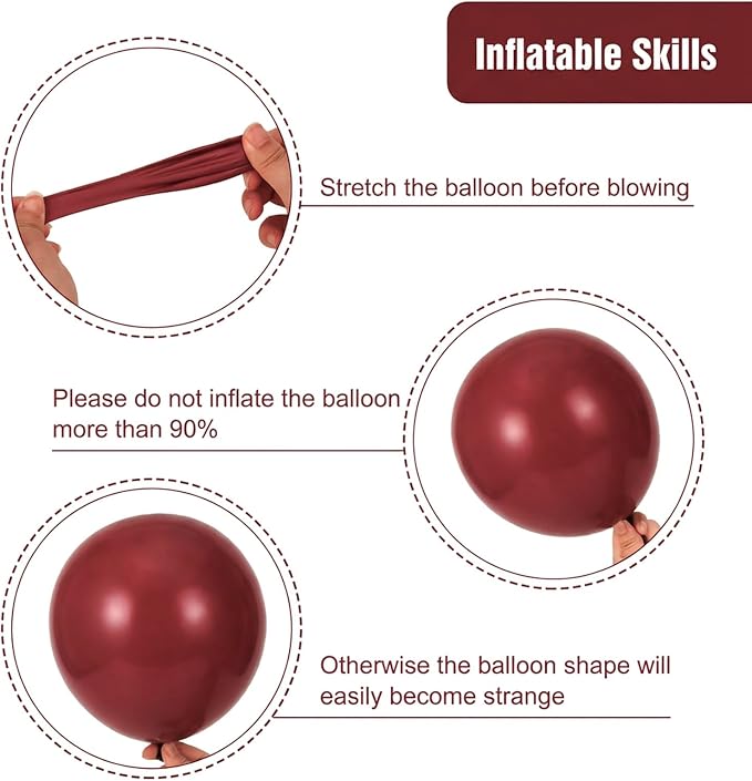 RUBFAC Burgundy Balloons Different Sizes Ruby Red Balloon Arch 129pcs | Latex - Image 3