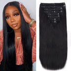 Straight Clip in Hair Extensions Real Human Hair 8Pcs Remy Human Hair Clip ins for Women, Natural Soft Silk Straight Human Hair 120g 20inch #1B Natural Black