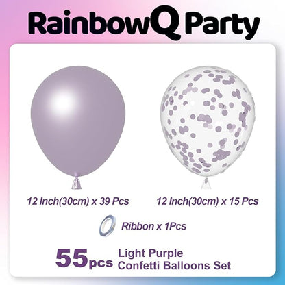 RainbowQ Metallic Light Purple Balloons 55Pcs 12 Inch Confetti Helium Party | - Image 3