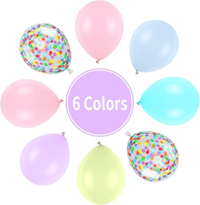 Pastel Balloons, Baby Pink Blue Purple Yellow and Teal Rainbow Confetti Balloon - Image 6