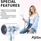 Ionic Hair Dryer 110K RPM 1250W Fast Drying, 200M Negative Ion Care, Dual Overheat Protection, Anti-Static Low Noise, 2 Heat & 2 Speed, Durable PA+Glass Fiber Shell, Lightweight, Magnetic Nozzle