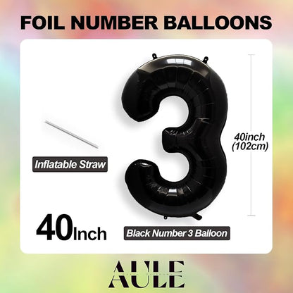 AULE 40 Inch Black Number Balloon 3 Foil 0-9 Birthday Big Numbers | Birthday - Image 5