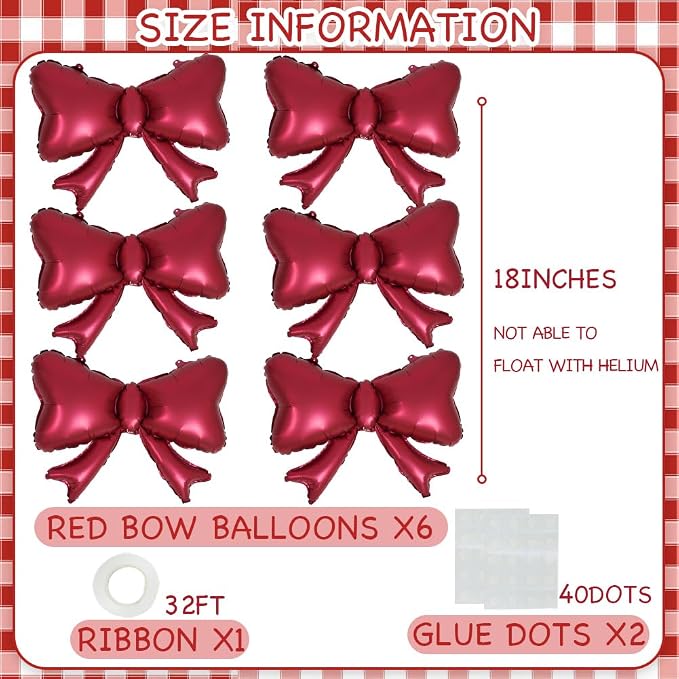 6 Pieces Bow Balloons, Big Burgundy Bow Balloons - Image 5
