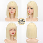 Allbell Platinum Wigs for Women Short Bob with Bangs Heat Resistant Synthetic Hair 12 inch for Daily Party Halloween Costume Use