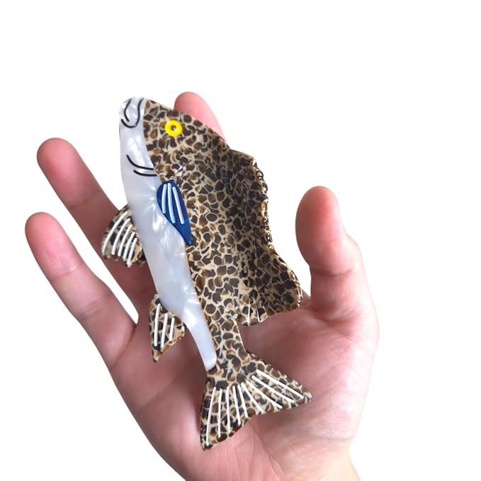 Novelty Grouper Fish Hair Clips,Cute Acetate Hair Clip,Big Claw Clips for Women,Beige