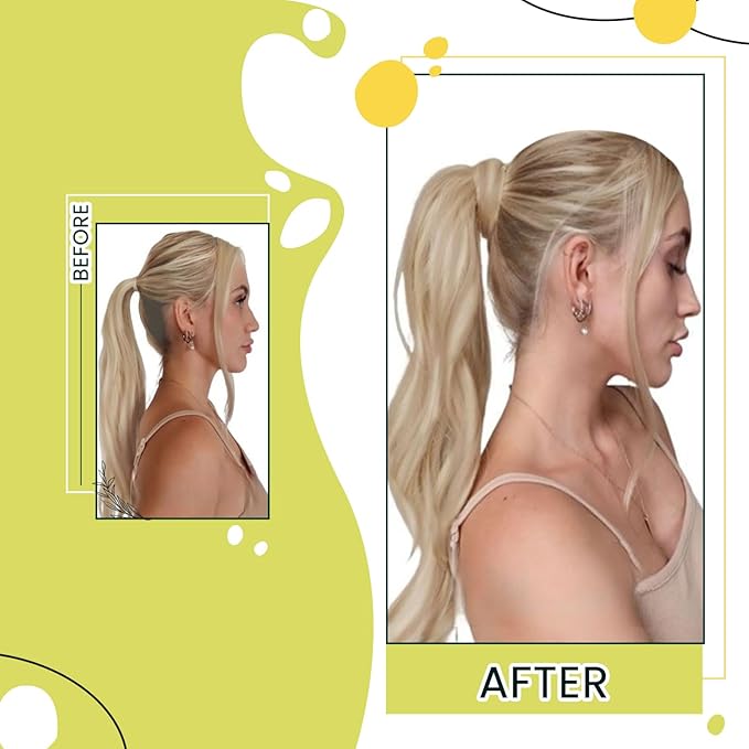 RUNATURE Ponytail Extension Human Hair Blonde 12 Inch 70g Short Real Hair Ponytail Extension Ash Blonde Highlight Bleach Blonde Human Hair Ponytail Straight Wrap Clip in Pony Tails Extension