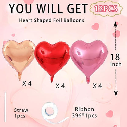 Rose Gold & Red Heart Balloons，18 Inch Light Pink Foil Love Heart Shaped - Image 5