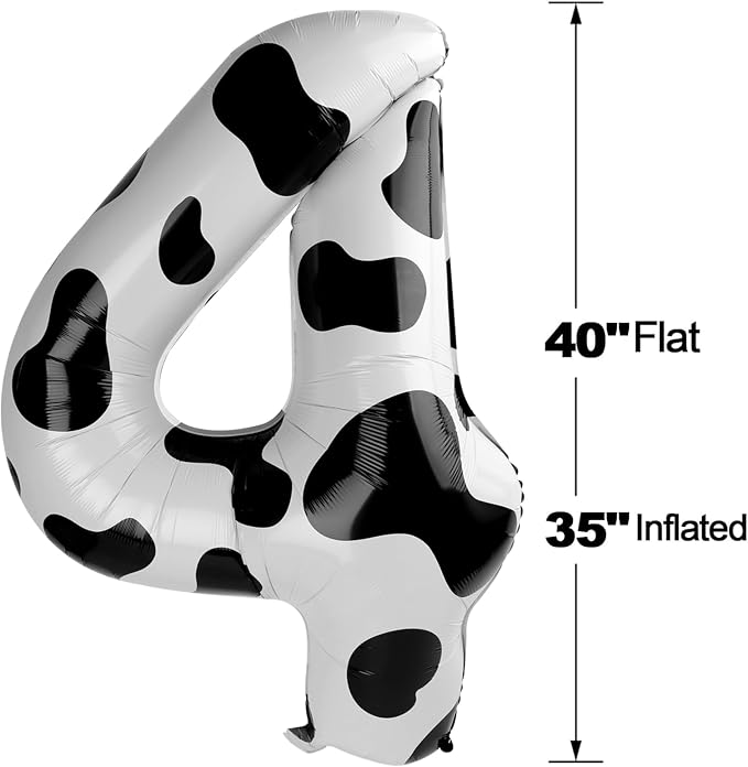 Cow Print Number 4 Balloon 40 inch, Cow Birthday Party Balloons Decorations | - Image 2