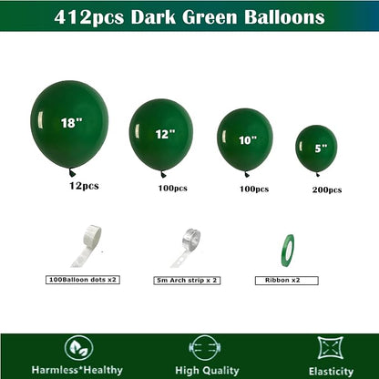 412pcs Dark Green Balloons 18 12 10 5 Inch Dark Green Balloon Garland Arch Kit - Image 2