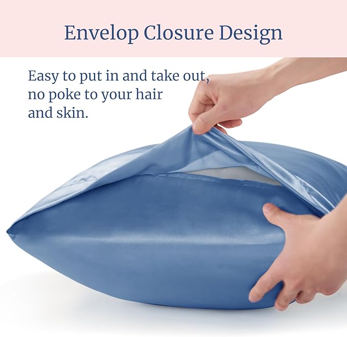BEDELITE Satin Pillowcase for Hair and Skin, Super Soft Similar to Silk Pillow Cases 4 Pack with Envelope Closure, Cooling Pillowcases for Women Men (20"x36" King Size, Airy Blue)
