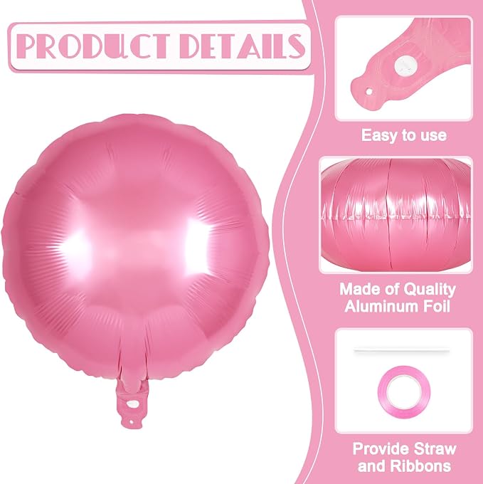 20 Pcs Pink Round Shaped Balloons, 18 Inch Round Foil Balloon, Giant Round - Image 5