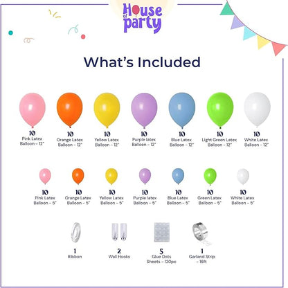 HOUSE OF PARTY Pastel Rainbow Balloons-140 Pcs, Pastel Color Balloons | Pastel - Image 2