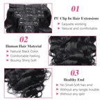 Seamless Clip In Hair Extensions Real Human Hair PU Weft Body Wave Clip In Hair Extensions Human Hair 8pcs with 18Clips Per Set 120g(18inch,Natural Black)