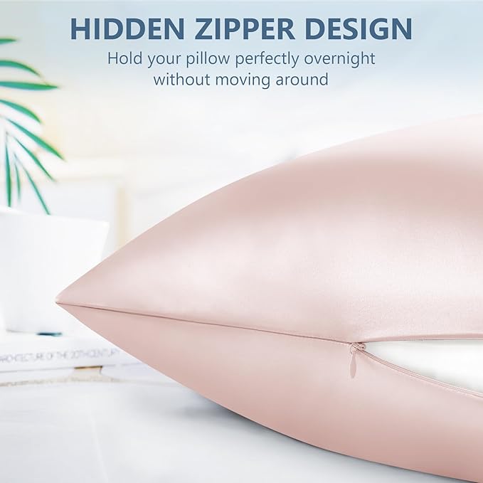 Silk Pillow Cases 2 Pack Standard Size Mulberry Silk Pillowcase Set of 2 for Hair & Skin 26 x 20 Inches 22 Momme Both Sided Grade 6A Silk Soft Breathable Cooling with Hidden Zipper, Pink