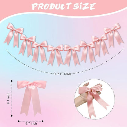 1 String of 8PCS Baby Pink&Baby Blue Bow Garland Banner Decoration, Pre-Strung - Image 2
