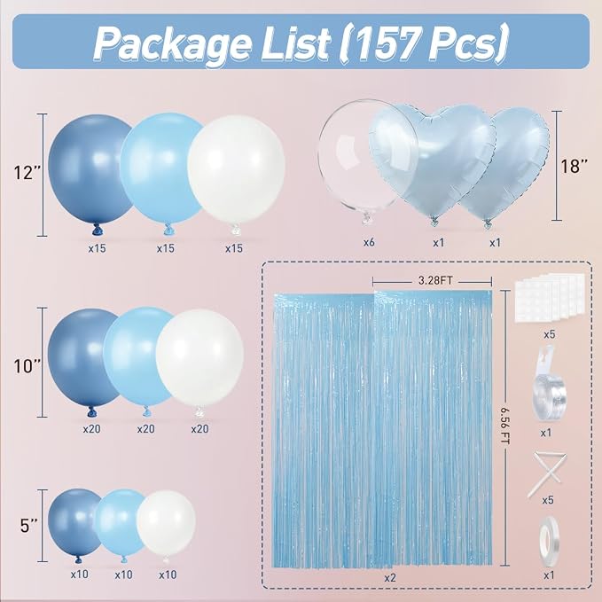 157PCS Pastel Blue and White Balloons Garland Arch Kit - Image 2