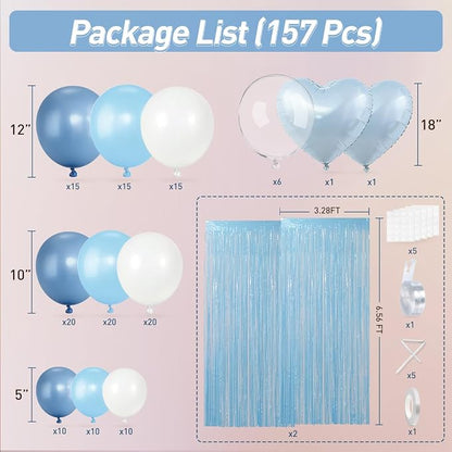 157PCS Pastel Blue and White Balloons Garland Arch Kit - Image 2