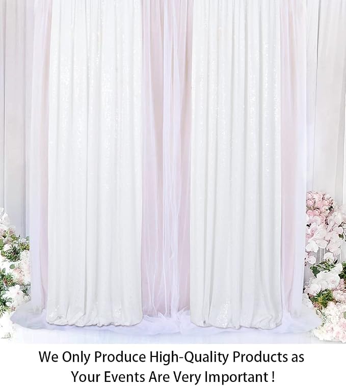 ShinyBeauty Sequin Curtains 2 Panels White 2FTx8FT Sequin Photo Backdrop White - Image 2