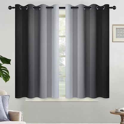 Yakamok Ombre Curtains Black and Greyish White by Yakamok