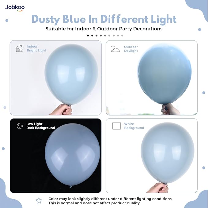 Jobkoo Dusty Blue Balloons, 12 Inch Slate Fog Pale Blue Aqua Latex Balloon | - Image 3