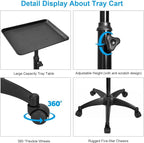 JOSTZHXIN Salon Rolling Tray, Premium Aluminum Tattoo Tray Rolling Cart, Height Adjustable Styling Tray, Service Storage Tray Trolley for Beauty Salon Clinic Spa