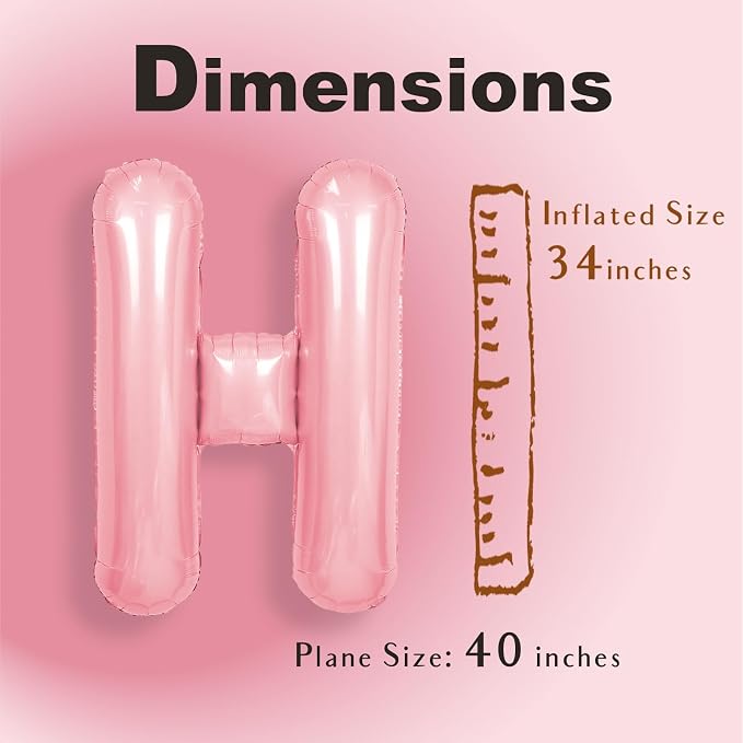 SUWEN 40 Inch Pink Large H Letter Balloons Big Foil Helium A-Z | Jumbo Mylar - Image 2