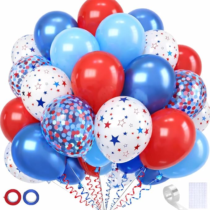 Red White Blue Star Balloons Kit, Ribbon & Glue Dots, 4th of July Decorations by KEPATO