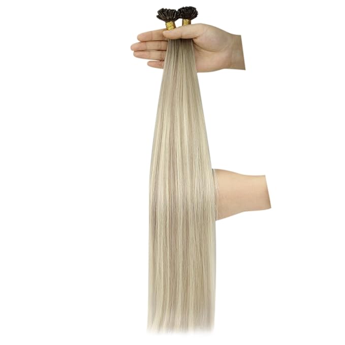 YoungSee U Tip Hair Extensions Human Hair Ash Blonde with Platinum Blonde Balayage Utip Real Hair Extensions for Women 20In 1G/S 50G