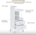 BarberPub Salon Storage Rolling Trolley Cart, Barber Mobile Station for Hair Stylist with Lockable Wheels & Tool Holders, Beauty 6 Tier Utility Organizer for Spa Supplies 2496 (White)