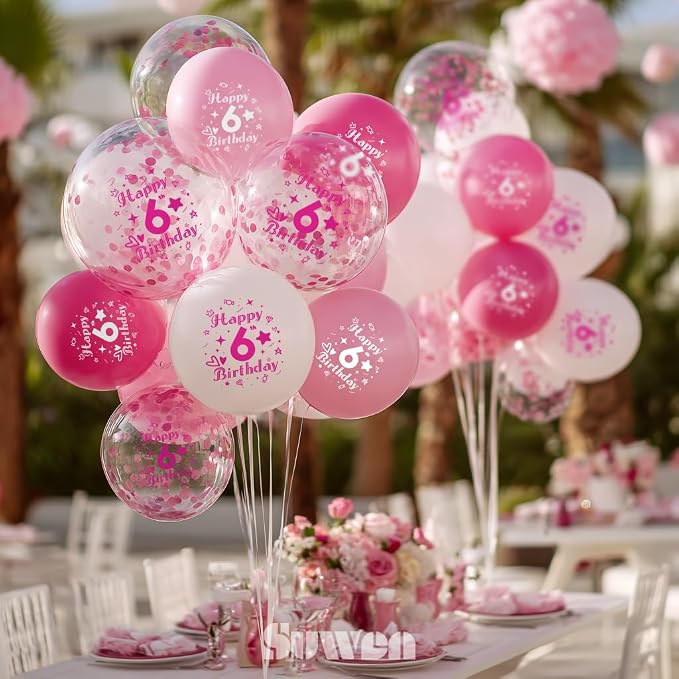 SUWEN Pink 6th Number Printed Balloons 38PCS 12 Inch | 1-9 Latex Balloons Happy - Image 6