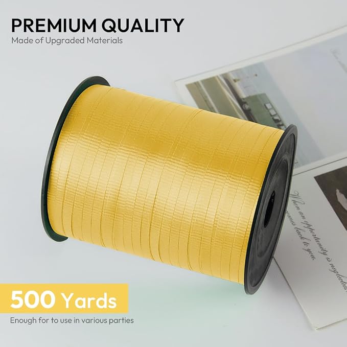 Yellow Crimped Curling Ribbon, 1/5" Wide x 500 Yards Christmas Curling Ribbons - Image 2