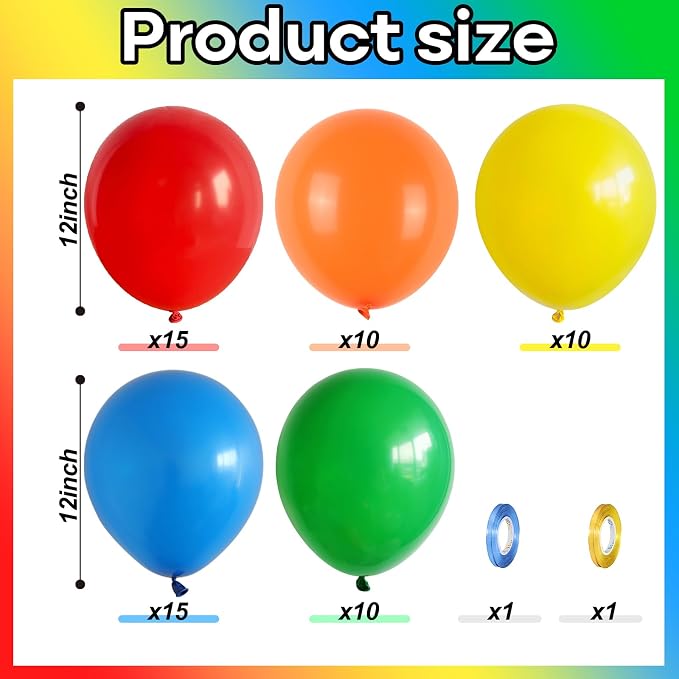 Red Yellow Blue Green Balloons, Rainbow Cartoon Theme Primary Color Latex - Image 2