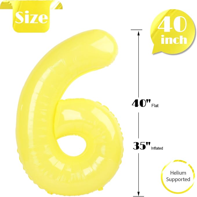 Yellow Number 6 Balloon 40 Inch, 6th Birthday Party Decorations Men Women | - Image 5