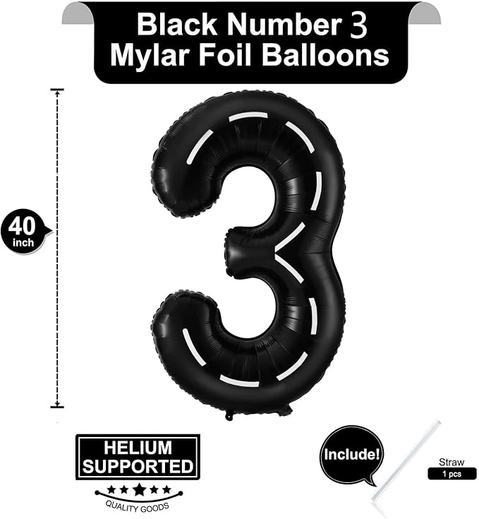 Race Car Number 3 Balloons, 40 Inch - Image 2