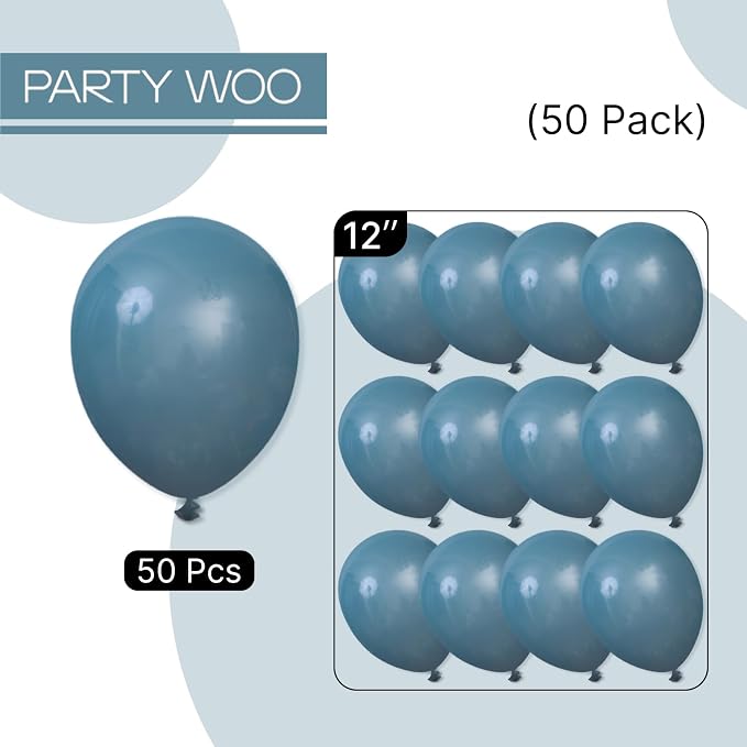 PartyWoo Slate Blue Balloons 50pcs Navy Dusty Blue Boho Neutral Color | 12 Inch - Image 7