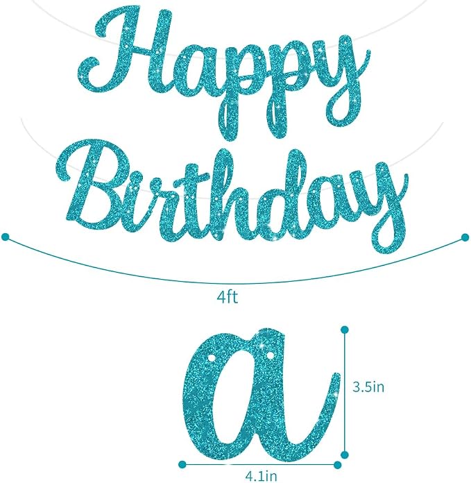 BEISHIDA Glitter Lake Blue Happy Birthday Banner Party Decoration NO DIY | - Image 3