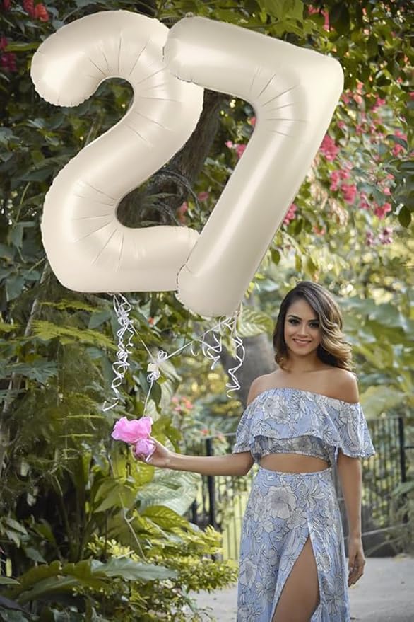 2 Balloon Numbers Birthday Decorations, 40In Cream Balloons - Image 4