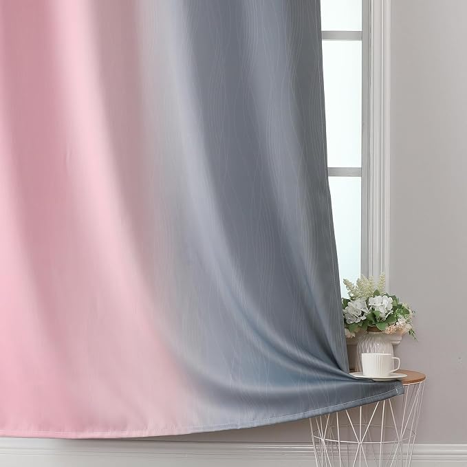 Estelar Textiler Pink and Grey Blackout Curtains 54 Inch Length, Light Blocking - Image 6