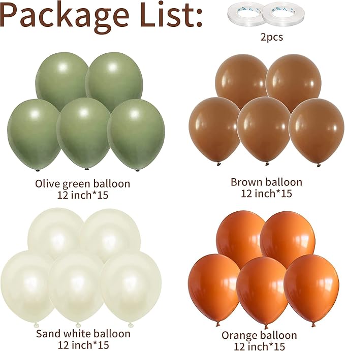 Sage Green Brown Balloon, 60 Packs 12 Inch Brown Beige Jungle Safari Wild - Image 2