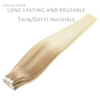Lacer Tape in Hair Extensions Human Hair Straight Balayage Light Ash Blonde to Platinum Blonde PU Double Weft Tape in Real Human Hair Extensions 20 Inches 50grams