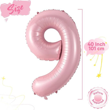 Light Pink 9 Balloon, 40 Inch Large Pastel Pink Foil Helium Number Balloons 0-9 - Image 2