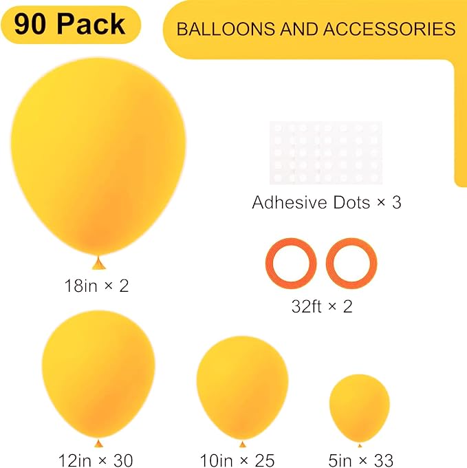 Voircoloria 90pcs Lemon Yellow Balloons Garland Arch Kit, 18 12 10 5 Inch | - Image 2