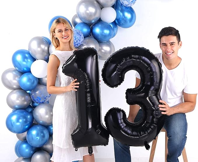 Black 13 Number Balloons Big Giant Jumbo Large Number 13 Foil Mylar Balloon - Image 5