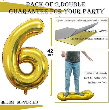 Gold Foil Balloons Number 6, Huge Number Balloons - Image 3
